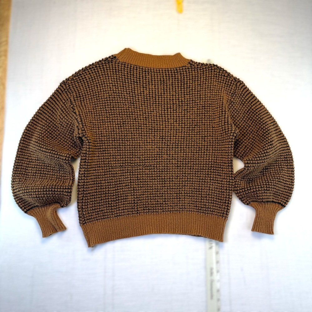 VTG Chunky Waffle Knit Balloon Sleeve Sweater Women's Size S Brown Black 90s y2k